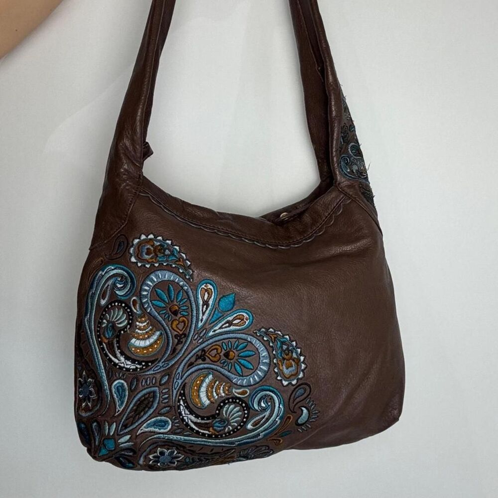 Isabella Fiore vintage y2k embroidered leather hobo shoulder bag